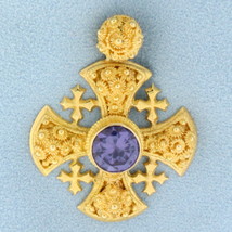 Designer Purple Sapphire Cross Pendant in 18K Yellow Gold - $3,260.00