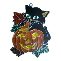 Halloween Suncatcher Black Cat Pumpkin Resin Lead Framed Vintage Fall Au... - $220.92 MXN