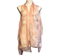 One Size Pink Boho Scarf Vest Embroidered White Flowers Sheer Lightweight - £14.98 GBP