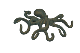 Large Cast Iron Octopus Coat Hat Key Purse Bag 6 Hooks Tentacle Bathroom Wall - £14.91 GBP