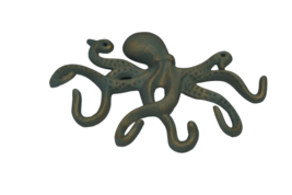 Large Cast Iron Octopus Coat Hat Key Purse Bag 6 Hooks Tentacle Bathroom... - $18.99