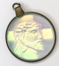 Vintage Jesus &amp; Cross Religious Holographic Glass Pendant Hologram 3D Image - £70.69 GBP
