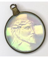 Vintage Jesus &amp; Cross Religious Holographic Glass Pendant Hologram 3D Image - £70.81 GBP