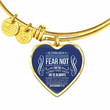 Bible Verse Bracelet Be Strong Stainless Steel or 18k Gold Heart Bangle - £37.92 GBP+