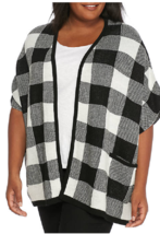 New Directions 1X Open Front Poncho Style Sweater wih Pockets Bufflo Checks - £20.17 GBP