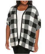 New Directions 1X Open Front Poncho Style Sweater wih Pockets Bufflo Checks - £20.18 GBP