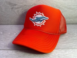 New Miami Dolphins Logo Orange Hat 5 Panel High Crown Trucker Snapback - £18.43 GBP