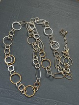 Long Open Circle Pinched Oval Silvertone Geometric Chain Necklace – 33 i... - £10.45 GBP