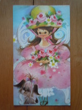 Vintage Retro Victorian Girl With Dog Thank you Greeting Card Unused - $6.99