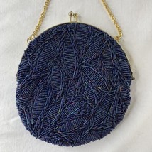 Vintage Walborg Beaded Navy Blue 50’s 60&#39;s Evening Bag Delicate Exquisite Chain - £43.35 GBP
