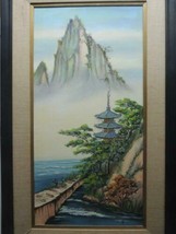 Original Miwa Koide Painting 30&quot;x15&quot; signed Kyoto Japan pagoda mountain bay fuji - £492.06 GBP