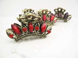Antique crown style metal hair claw clips with crystals for thin fine hair - £5.46 GBP