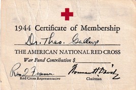 Vtg. 1944 American National Red Cross Membership Card Certificate of Membership  - £12.53 GBP