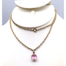 Vintage Pink Crystal Pendant Necklace, Gold Tone Chain - £20.22 GBP