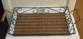 Vintage Scrolled Wrought Iron and Wicker two handle Rectangle Serving Tray - £15.96 GBP