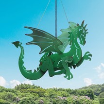 Flying Green Dragon Hanging Outdoor Garden Dangler Iron Figurine Garden Decor - £31.13 GBP