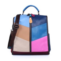 Retro 2022 New Leather Color Splicing Shoulder Bag Women Backpack Leisure Large  - £92.40 GBP