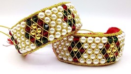 Traditional Cuff Bracelet Punchi Gold & Color Beads Strung In Chord India - $158.38