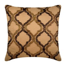 Beige Decorative Pillow Cover, Lattice Trellis 16&quot;x16&quot; Linen, Gold Geometry - £34.36 GBP+