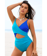 Light Blue Crossover Colorblock Cutout One Piece Swimsuit - $13.93