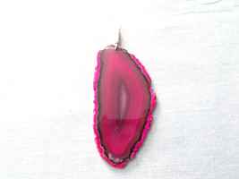 New Wire Wrap Bail Pink Agate Slice Natural Shaped Pendant On Adj Cord Necklace - £11.54 GBP