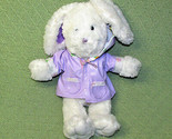 13&quot; BUNNY RABBIT PLUSH STUFFED ANIMAL WHITE WITH PURPLE VINYL HOODED RAI... - £10.62 GBP