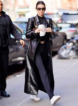 New Modern Women Black Lambskin Real Leather Trench Coat Jacket Long Overcoat - $569.25+