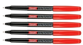 5 x Fine Tip Permanent Marker Pen Red CD / DVD / OHP Marker Water Proof Ink - £5.49 GBP