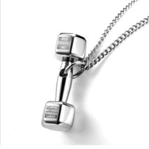 Fashion Clavicle Titanium Steel Creative Gym Dumbbell Men&#39;s Necklace Fitness Bar - £8.23 GBP