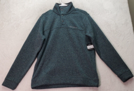 Eddie Bauer Sweatshirt Mens Medium Green Fleece Long Sleeve Logo 1/4 Snap Button - £23.86 GBP