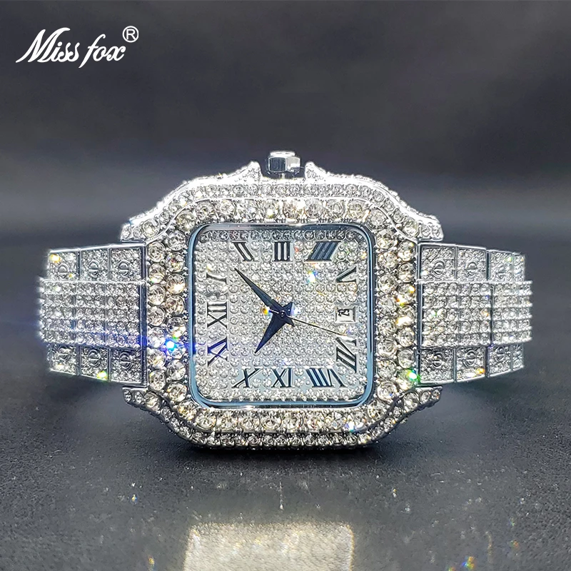 Men Big Watch Luxury Brand Full Diamond Street Hip Hop Style Quartz Watc... - £62.74 GBP