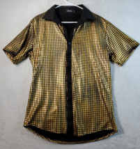 Jogal Shirt Mens Size Small Gold Check Polyester Short Sleeve Collar Button Down - £17.61 GBP