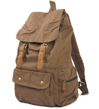 Fashion Vintage Leather military Canvas backpack Men&#39;s backpack school bag draws - £74.87 GBP