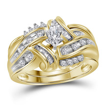 10kt Yellow Gold Marquise Diamond Bridal Wedding Engagement Ring Set 1/2 Ctw - £801.95 GBP