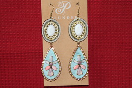 Plunder Earrings (New) Genny - MULTI-COLORED Gem &amp; Gold Drops 4.5&quot; Drop (PE452) - £17.77 GBP