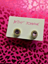 Betsey Johnson Gold Alloy Round Pink Crystal Post Earrings - £6.33 GBP