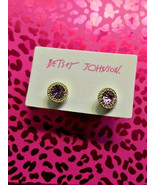 Betsey Johnson Gold Alloy Round Pink Crystal Post Earrings - £6.27 GBP