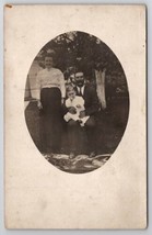 RPPC Edwardian Family Father Holding Sweet Baby Oval Masked Photo Postcard S23 - £6.91 GBP