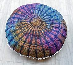 Traditional Jaipur Peacock Feather Mandala Floor Cushion Cover, Decorative Throw - £35.95 GBP
