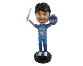 Custom Bobblehead Cricketer Representing His Nation With A Bat And Helmet While  - £72.26 GBP