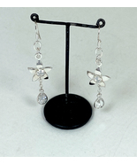 Bridal White CZ Flora &amp; Teardrop Dangle Earrings, 925 Silver Wedding Ear... - £51.13 GBP