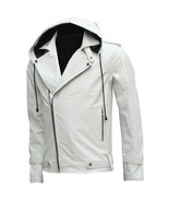 LE Modern Men&#39;s White Hooded Leather Jacket - $206.30 CAD
