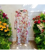 Natori Zip Kaftan Robe Medium Floral All Over Print Fuschia Orange White  - $64.35