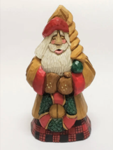 Cottage Carvings Plaid Wreath Santa Figure Canadian Artist Dave Francis - $69.29