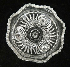 Vintage Pressed Glass Sauce Bowl Daisy Rays Swirl Footed Double Scalloped Help - £7.87 GBP