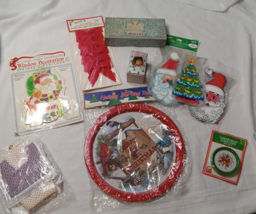 Vintage Christmas Junk Lot Tissue Cover Gift Bags Coasters Angel Soap Bows Tray - £15.91 GBP