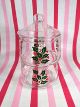 Vintage Indiana Glass Christmas 3pc Holly Berry Snack or Candy Apothecary Tower - £15.73 GBP