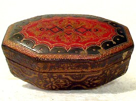Small Wood Decorated Italian Tooled Leather Covered Jewelry Trinket Cadd... - $10.84 CAD