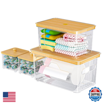 FELIZHOUSE 4 Pack Trash Bag Holder with Bamboo Lid Stackable Garbage Bag... - $47.78