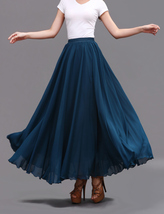Teal Blue Long Chiffon Skirt Outfit Women Plus Size Chiffon Beach Skirt image 8